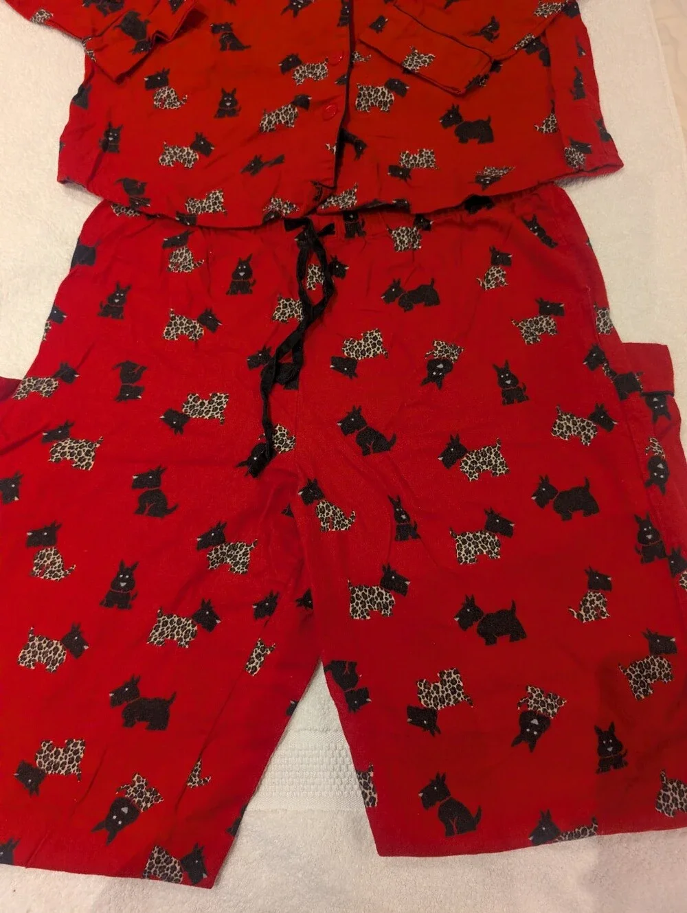 Vintage Adonna Red Scottie Dog 100% Cotton 2-Piece Pajama Set Large